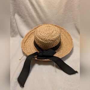 The Scala Collection Straw Hat with Black Ribbon Petite